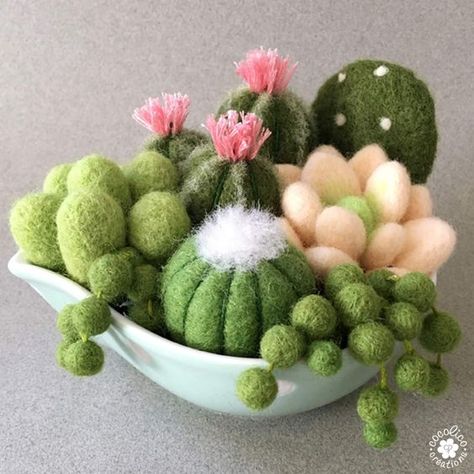 Flower Needle Felting, Wool Felt Flowers, Succulent Dish Garden, Needle Felted Flower, Cactus Terrarium, Diy Tricot, Felt Craft Projects, Felt Succulents, Felt Mushroom