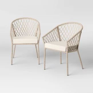 White : Outdoor Furniture : Target Sand Chair, Outdoor Wicker Chairs, Patio Loveseat, Outdoor Patio Chairs, Patio Dining Chairs, White Cushions, Al Fresco Dining, Patio Dining, Outdoor Dining Chairs