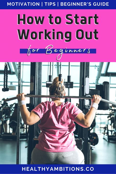 If you're a workout beginner (or it's been a really long time since you went to the gym), starting a workout routine can be pretty intimidating. As a former non-exerciser, I totally get it! That's why I'm sharing my top tips to help you start working out, whether you've never worked out before, or you just need some help getting back on the workout train. So don't put it off--get started with these tips NOW! #healthyambitions #workout #beginner #easyworkout #keto How To Start A Gym Routine, First Workout Plan Gym, How To Workout At The Gym For Beginners, Fitness Beginners Tips, Workouts For Over Weight Beginners, Start Working Out Beginner, Get Started Working Out, Beginning Gym Workout, Beginner Workout Tips