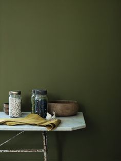 Olive Green Paints, Olive Green Walls, Wild Olive, Paint Inspiration, Fired Earth, Green Home Decor, Living Room Green, Green Tile, Green Interiors