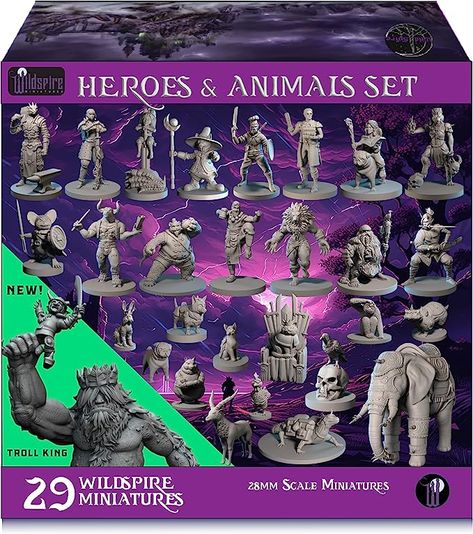 Wildspire Heroes, Animal Companions & Troll King for DND Miniatures 28mm Bulk Dungeons and Dragons Miniatures D&D Miniatures DND Minis Fantasy D&D Figures Starter Set DND Accessories Pathfinder Dnd Accessories, Dnd Minis, Fantasy Figures, Dungeons And Dragons Miniatures, D&d Miniatures, Dnd Miniatures, Fairytale Fantasy, Warhammer Fantasy, Animal Companions