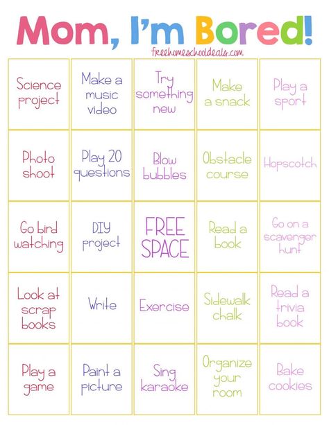 FREE "I'M BORED" BINGO CARD ACTIVITY (Instant Download) Babysitting Tips, Health And Fitness Aesthetic, Weekend Home Projects, Fun Activites, Bored Ideas, Summertime Activities, Game Room Home, Reading Quote, Home Game Room