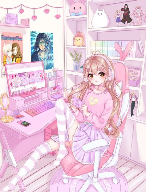 Sparkly Makeup, Pink Games, Monochromatic Palette, Magnesium Stearate, Cute Games, Anime Wall Art, Kawaii Wallpaper, Cute Chibi, Anime Couples Drawings