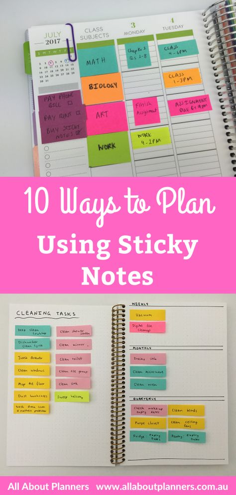 10 Ways to plan using sticky notes Love Sticky Notes, Planner Monthly Layout, Notes Plan, Family Binder, Organization Bullet Journal, To Do Planner, Sticky Note Planner, Stick Notes, Small Business Planner