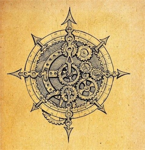 Gear compass. Gear Tattoo Design, Steampunk Tattoo Ideas, Gears Tattoo, Compass Artwork, Gear Tattoo, Compass Drawing, Compass Rose Tattoo, Steampunk Tattoo, Compass Tattoo Design