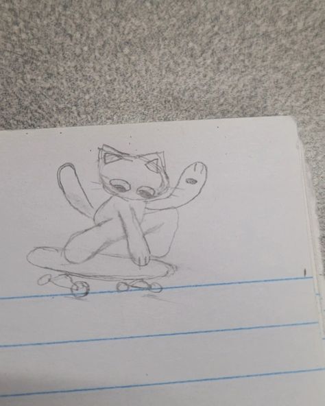 cat on skateboard sketch, doodle inspiration: @stargirlollie Cat On A Skateboard Doodle, Doodle Skateboard, Skateboard Cat Drawing, Skateboarding Cat Drawing, Simple Skateboard Drawing, Cat On A Skateboard, Silly Cat Doodles Drawing, Skateboarding Cat, Cat On Skateboard Drawing