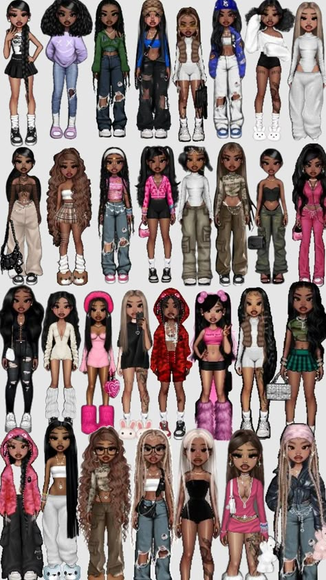 who knows the name of the game??? Black Bratz Doll, Friendship Photoshoot, Bratz Inspired Outfits, Fashion Gal, Latina Fashion Outfits, Future Style, Latina Fashion, Aesthetic Women, Makeup For Black Women