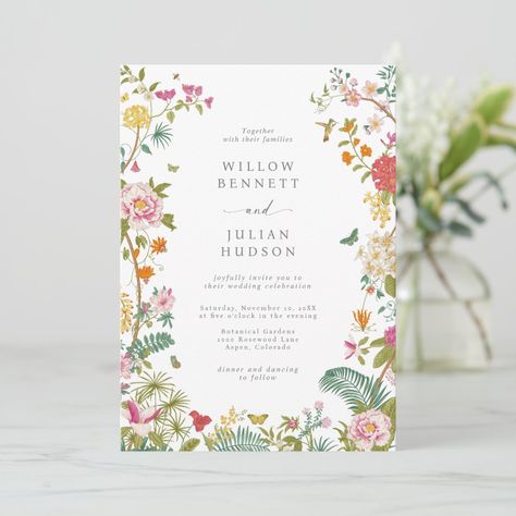 Popular Wedding Invitations, Elegant Floral Wedding, Bright Wedding Colors, Colorful Wedding Invitations, Yellow Wildflowers, Pink Azaleas, Romantic Garden Wedding, Botanical Wedding Invitations, Wedding Vision