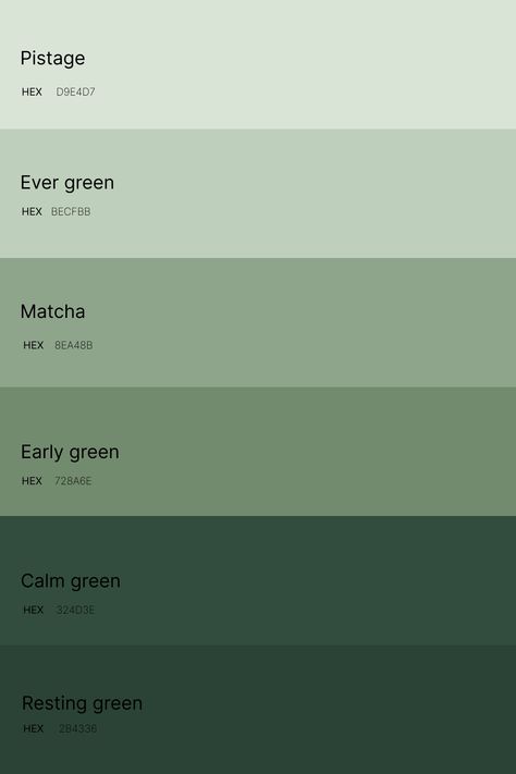 Green Monochromatic Palette, Green Shades Name, Green Paint Color Schemes, Pretty Shades Of Green, Grass Green Color Palette, Different Green Colors Shades, Spring Green Color Palette, Jade Green Color Palette, Color Green Meaning