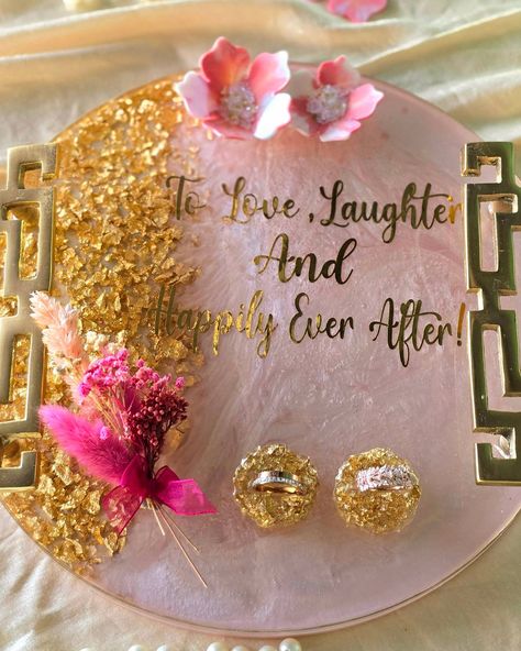 Beautiful Resin Ring platter❤️✨️ Can later be used as Coffee table platter! Customizable in any size, design, colour palette, with names, date etc. . . . . . DM or WhatsApp to inquire or order your Customized Ring platter! Resin, resin art, home decor, engagement, wedding, varmala preservation, keepsake, memories, frame #engagementtray #ringtray #ringceremony #ringceremonytray #ringplatter #ringtrays #flowertray #flowertrays #engagementparty #wveddingtray #weddingtrays #wedmegood #weddingi... Engagement Resin Platter, Resin Ring Platter, Flower Tray, Rings Ceremony, Ring Tray, Resin Ring, Happily Ever After, Engagement Party, Resin Crafts