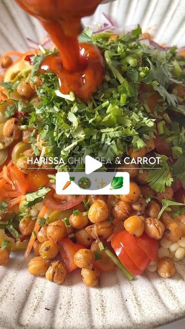 Nature Made vitamins on Instagram: "✨Spice✨ up your salad game with @hey_renu‘s Harissa Crispy Chickpea & Carrot Salad! From the protein in the chickpeas to the fiber in the carrots + a zesty harissa kick, this makes a satisfying lunch or dinner. 🥕 Here’s to no more boring salads! 

Ingredients:
- ¾ cup large couscous 
- 1 cup crispy chickpeas 
- 2 thinly sliced carrots 
- 7 olives, finely sliced
- 1/2 a medium red onion, sliced
- Handful of fresh coriander

Dressing:
- 1 1/2  Tbsps harissa paste
- 2 Tbsps olive oil 
- 1/2 of a lemon’s juice and zest
- Salt & pepper to taste

How-To:
- Prepare the couscous according to package instructions
- Slice your onions and soak in cold water (to remove the bitterness, for as long as you can)
- Make the crispy chickpeas 
- In a large salad bowl, add Salads Ingredients, Coriander Dressing, Harissa Chickpeas, Carrots Salad, Crispy Chickpea, Sliced Carrots, Nature Made Vitamins, Harissa Paste, Large Salad