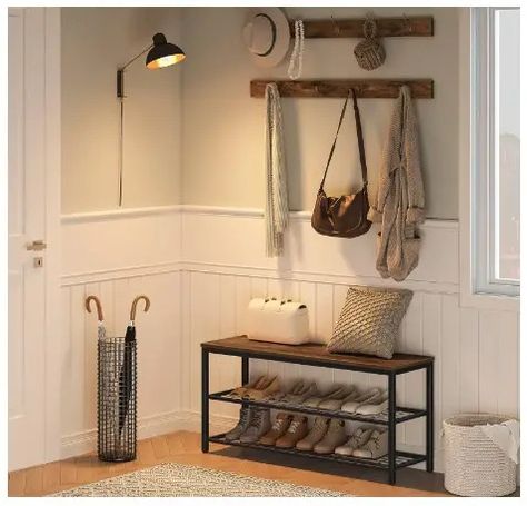 Stunning Shoe Benches for Your Entryway That You’ll Want to Copy 9 Hallway Coat And Shoe Storage, Bench With Coat Hooks, Foyer Front Door, Benches Entryway, Bench Coat Rack, Bench With Coat Rack, Entryway Shoe Rack, Coat And Shoe Storage, Coat Rack Shoe Bench