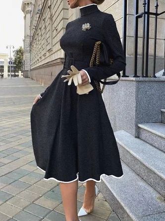 Fashion Elegant Style bestsellers Online Shopping | stylewe Fashion Black And White, Solid Midi Dress, Afrikaanse Mode, Midi Dress Formal, Elegant Coats, Long Sleeve Dress Formal, Fitted Midi Dress, Plain Dress, Turtleneck Long Sleeve