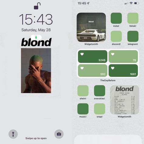 Kendrick Lamar Homescreen Layout, Frank Ocean Homescreen Layout, Rapper Homescreen, Green Homescreen Ideas, Frank Ocean Homescreen, Ocean Phone Theme, Ios Home Screen Layout, Ios Homescreen Ideas, Iphone Layouts