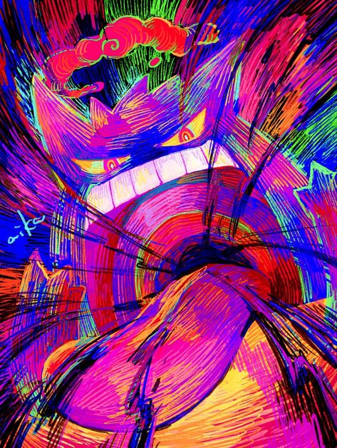 Pokemon Abstract Art, Pokemon Art Painting, Pokemon Gengar Art, Pokemon Illustration Art, Pokemon Tcg Art, Pokemon Gengar Wallpaper, Manga Art Color, Gengar Wallpapers, Gengar Art