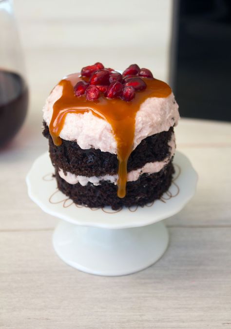 Red Wine Chocolate Mini Layer Cakes Mini Layer Cakes, 9 Inch Cake, Wine Chocolate, Glass Of Red Wine, Layer Cakes, Drink Up, Caramel Sauce, Heavy Cream, Layer Cake