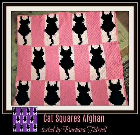 Cat Squares Afghan, C2C Graph, Crochet Pattern Crochet Cat Blanket, C2c Crochet Pattern, C2c Graph, Corner Crochet, Black And White Words, Light Worsted Weight Yarn, Graph Patterns, Graph Crochet, Corner To Corner