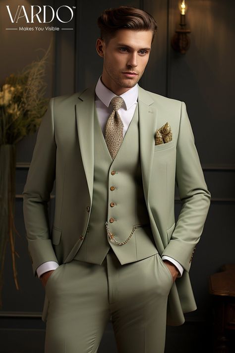 >>ORIGINAL ARTWORK AND CONTENT, PLEASE DO NOT COPY<< Men Suits, Suits For Man, Sophisticated Sage Green Three Piece Suit for Men | Premium Quality, Modern Style- Formal Attire, Formal Fashion Slim Fit Suit, Formal piece Wedding Suit, Double Breasted, Formal Fashion Slim Fit Suit. Elevate your style with our impeccably crafted Sage Green Three Piece Suit for men. Meticulously designed for the modern gentleman, this ensemble blends timeless elegance with contemporary flair. Tailored to perfection, the jacket, waistcoat, and trousers are made from high-quality materials, ensuring both comfort and durability. 🌿 Embrace the allure of sage green, a hue that exudes confidence and refinement. This three-piece suit is the epitome of versatility, suitable for a range of occasions from weddings to f Pista Green Coat Suit For Men, Mens Suits Style Modern Fashion Looks, Light Green Suit Men, Sage Green Suit Wedding, Sage Green Suits For Men, Green Three Piece Suit, Sage Green Suit, Three Piece Suit For Men, Green Suit Men