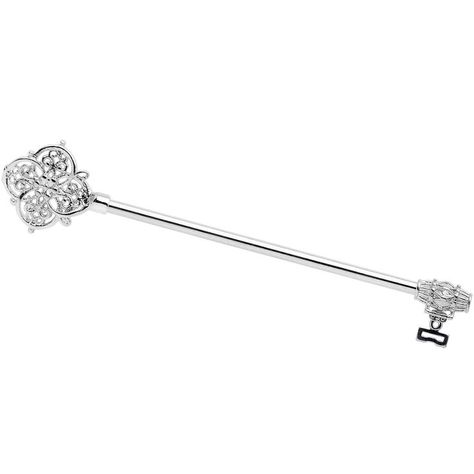 This 14 gauge barbell industrial has a delicate look that's so light and airy you won't be able to resist.....but don't be fooled! It's made with a 1 1/2" durable 316L surgical grade stainless steel straight barbell. One end is the key's bow with interlacing filigree swirls for a graceful appearance. The other end is the key's bit, with a simple barrel shape and openwork oblong embellishment. This helix barbell is sure to unlock the power of your piercing!Specifications: 14 Gauge (1.6mm), 1... Industrial Bar Earring, Dermal Piercing Jewelry, Industrial Bar Piercing, Industrial Earrings, Industrial Piercing Jewelry, Types Of Ear Piercings, Daith Piercing Jewelry, Ear Piercings Helix, Jewelry Promotion