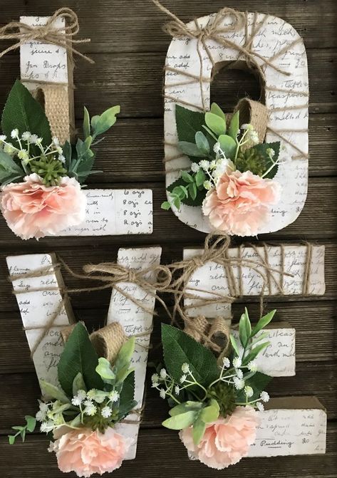 #Love Wooden Letter With Flowers, Wooden Letters With Flowers, Flower Initial Diy Floral Letters, Wedding Initials Decor, Floral Letters Diy, Room Inspo Baddie, Diy Letter Decor, Floral Letters Wedding, Bedroom 90s