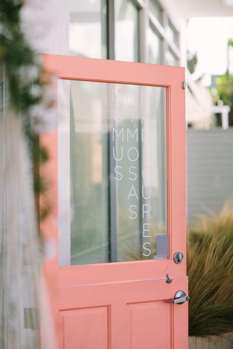 Orange Front Door Colors, Painted Interior Front Door, Colorful Front Door, Orange Front Door, Coral Front Doors, Coral Door, Bifold Doors Makeover, Orange Front Doors, Pink Front Door