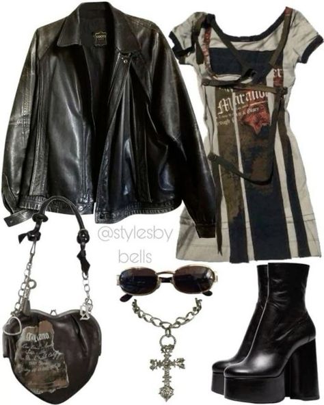 Rockstar Girlfriend Outfit Board, Grunge Barbie Outfits, Goth Core Aesthetic Outfits, Black Goth Outfit Aesthetic, Front Bottoms Concert Outfit, Black Edgy Outfits For Women, Rockstar Grunge Outfit, Y2k Rockstar Gf Outfits, Post Grunge Outfits