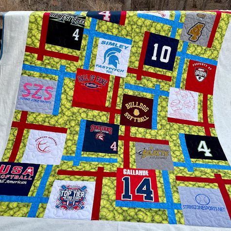 Grace and Peace Quilting: 🥎Softball T-Shirt Quilt🥎 Softball Quilt, Tshirt Quilt Pattern, Grace And Peace, Jersey Quilt, Shirt Quilts, Softball Jerseys, Quilts Patterns, T Shirt Quilt, Tshirt Quilt