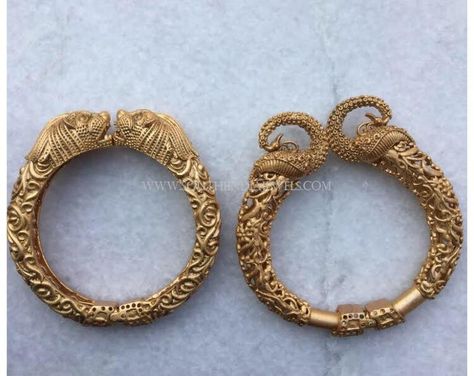 Gold Statement Kada Bangles, Gold Antique Kada Bangle Designs, Gold Statement Bangle Models. Bangle Designs Gold, Bangle Models, Gold Bengals, Hindu Jewelry, Kada Bangles, Gold Kada, Silver Ankle Bracelet, Bangles Gold, Antique Jewellery Designs