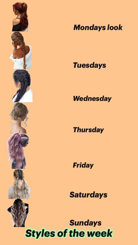 What hairstyle to do on what day Day Of The Week Hairstyles, Hairstyles For Days Of The Week, Days Of The Week Hairstyles, A Week Of Hairstyles, Full Week Of Hairstyles, Hairstyles For Wash Day, Hair Styles For The Week, 30 Days Of Hairstyles, Monday Hairstyles