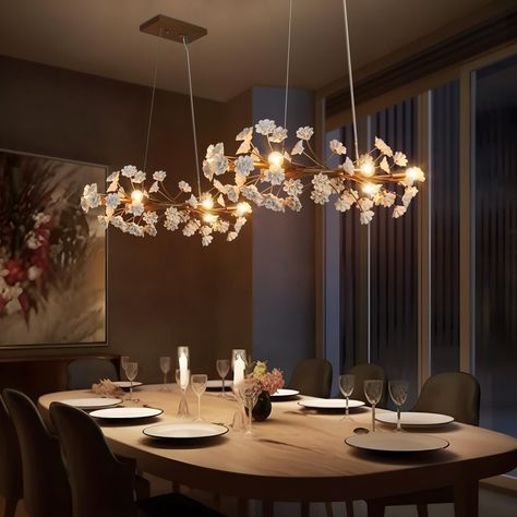 Veitchii Modern Ceramic Branch Glam Chandelier Gold 6-Light Kitchen Island Linear Pendant Lights - L 32.2"* W 10.2"* H 10.2" - On Sale - Bed Bath & Beyond - 38987599 Linear Chandelier Over Island, Rectangular Chandelier Dining Rooms, Chandler Lights, Chandelier Linear, Glam Chandelier, Sphere Chandelier, Chandelier Gold, Transitional Chandelier, White Light Fixture