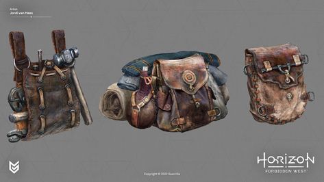 Bag Concept Art, Fallout Armor, Fantasy Builds, Dark Elves, Horizon Forbidden West, Props Concept, Mystical Animals, Forbidden West, Texture Paint