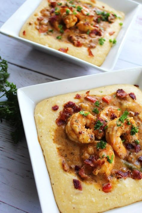 Shrimp and Grits with Andouille Gravy - The Mixed Menu Andouille Gravy, Best Shrimp And Grits Recipe, Easy Shrimp And Grits, Southern Brunch, Southern Shrimp And Grits, Shrimp Grits Recipe, Cajun Shrimp And Grits, Bacon Gravy, Shrimp N Grits Recipe