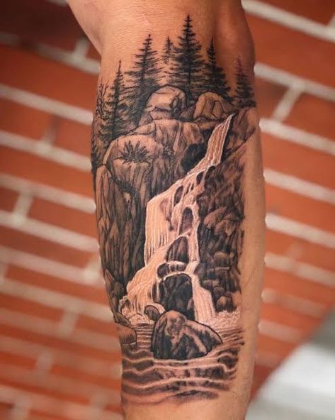 Waterfall Tattoo Ideas, Waterfall Tattoos, Waterfall Tattoo, 2024 Tattoo, Nature Tattoo Sleeve, Nature Tattoo, Wrist Tattoos For Guys, Sleeve Ideas, Sleeves Ideas