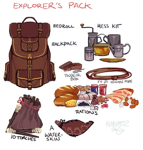 Filibusterfrog on Twitter: "a variety of nice packs #dnd #dungeonsanddragons #art… " Dnd Adventure Pack, Dnd Pack Items, Explorers Pack Dnd 5e, Dnd Adventure Gear, Explorer Pack Dnd, Adventurer Backpack Dnd, Adventure Backpack Drawing, Dnd Backpack Drawing, Dnd Adventurer Character