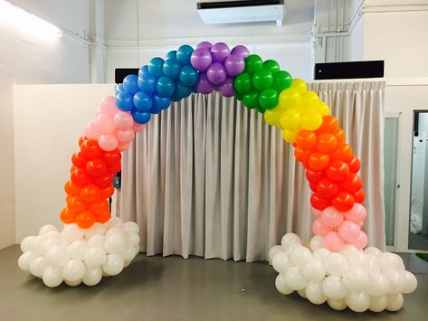 rainbow balloon arch singapore Balloon Arch With Flowers, Flower Balloon Arch, Arch With Flowers, Rainbow Balloon Arch, Balloon Arch Decorations, Rainbow Arch, Arch Decoration, Fun Baby Shower Games, Rainbow Birthday Party