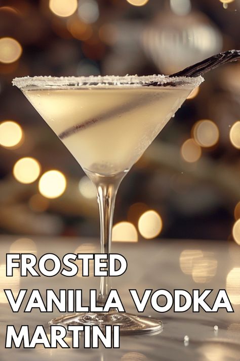 Celebrate the season with the Frosted Vanilla Vodka Martini, a luxurious holiday cocktail that blends vanilla vodka with creamy white chocolate liqueur and sparkling sugared rims. Garnished with a fragrant vanilla bean, this elegant drink is perfect for holiday parties, festive celebrations, and anyone looking to indulge in a sophisticated vodka cocktail. Martini Recipes Gin, Vanilla Vodka Recipes, Easy Martini Recipes, Martini Ideas, Easy Martini, Vodka Martini Recipe, Best Martini Recipes, Martini Recipes Easy, Vodka Martinis