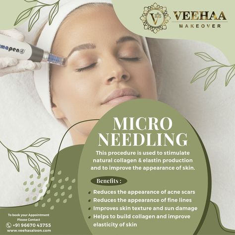 Micro needling. This procedure is used to stimulate natural collagen & elastin production and to improve the appearance of skin. . . . #microneedling #microneedlingtherapy #naturalcollagen #veehaamakeover #lucknowfacetreatment #bestfacetreatment #followforfollowback #likesforlike #comment #share Skincare Notes, Micro Needling, Skin Facts, Natural Collagen, Facial Aesthetics, Basic Skin Care Routine, Face Exercises, Spa Design, Improve Skin Texture