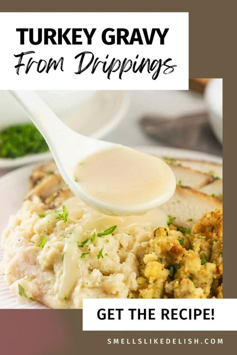 Skip the store-bought gravy and whip up this Homemade Turkey Gravy From Drippings! It's surprisingly easy to make and packed with rich, savory flavor that takes your Thanksgiving dinner to the next level. You'll never go back to canned gravy again! Turkey Dripping Gravy, Dripping Gravy, Easter Brunch Quiche, Drippings Gravy, Quiche Asparagus, Gravy Recipe No Drippings, Gravy From Drippings, Canned Gravy, Creamy Green Bean Casserole