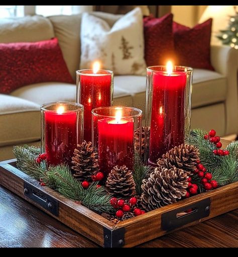 Red Christmas Centerpieces For Table, Christmas Coffee Table Decor, Christmas Decorations Centerpiece, Tree Inspiration, Bowl Centerpiece, Christmas Candle Decorations, Christmas Table Centerpieces, Brown Christmas, Christmas Decor Inspiration