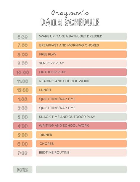 Keep your at-home day organized with your baby, toddler, daycare, or homeschool children with this simple and easy to read Daily Schedule! Fully editable on Canva.com, personalize the schedule and times to fit your family's routines and color preferences! Then print it out and place on the fridge or in your child's bedroom.