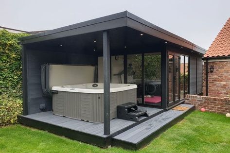 Jacuzzi Ideas, Modern Hot Tubs, Scottish Garden, Canopy Garden, Insulated Garden Room, Hot Tub Patio, Wellness Room, Hot Tub Gazebo, Hot Tub House