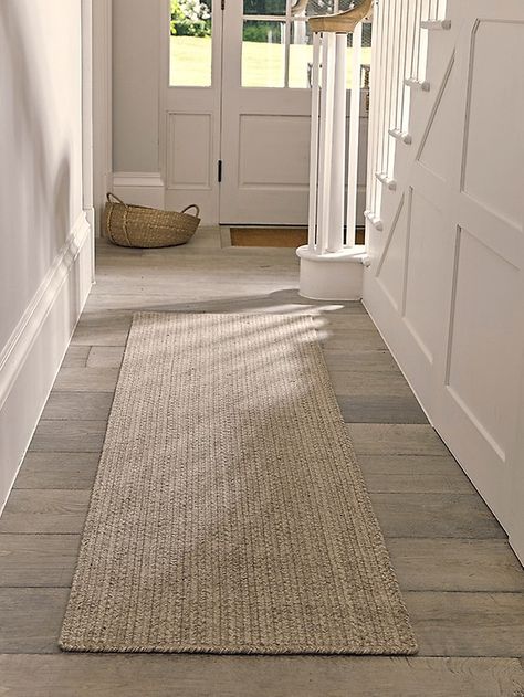 Sisal Hallway Runner, Small Runner Rug, Hallway Runners Ideas, Stairs Runners, White Washed Floors, Office Redo, Rug Hall, Hallway Makeover, Hallway Inspiration