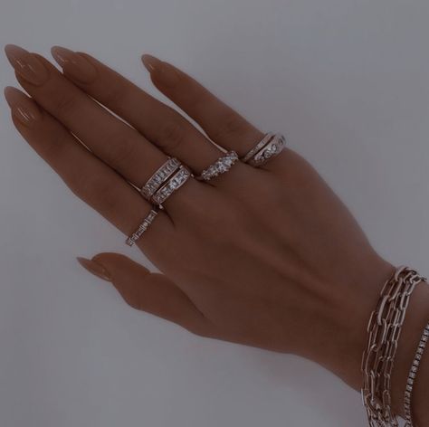 Lots Of Rings Aesthetic, Ring Stacking Ideas, Lots Of Rings, Rings Aesthetic, Diamond Stacking Rings, Hand Model, Ring Stacking, Stacked Jewelry, Silver Accessories