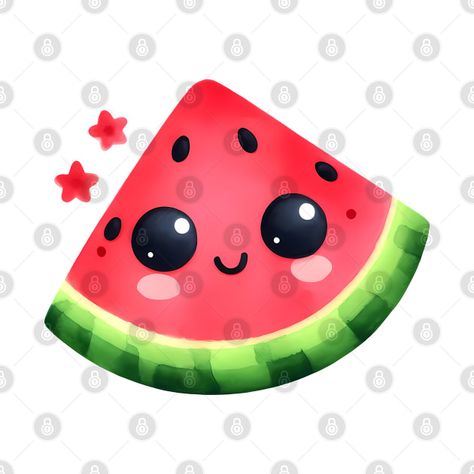 Kawaii Watermelon by milktea-nomitai Watermelon Tshirt, Watermelon Designs, Face Design, Kids Magnets, Phone Case Stickers, Case Stickers, Cool Walls, Baseball Tshirts, Baby Bodysuit