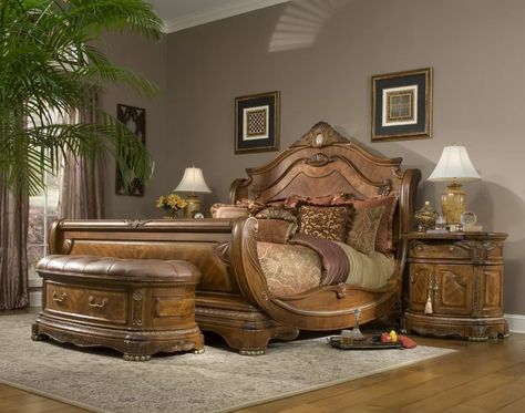 Bedroom Sets Furniture King, Wood Sleigh Bed, King Sleigh Bed, King Size Bedroom Sets, Walnut Bedroom, Sleigh Bedroom Set, Luxury Bedroom Furniture, King Sized Bedroom, Cama King Size