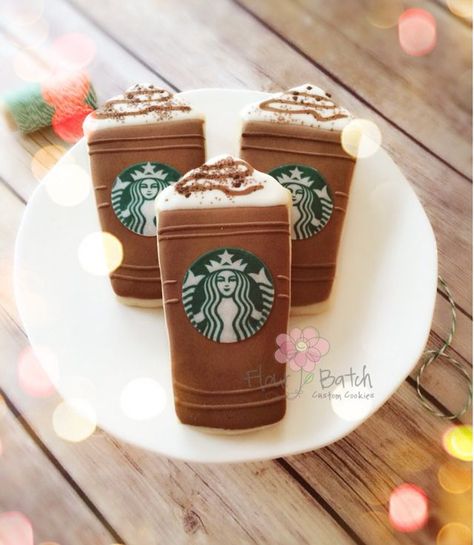 Starbuck Frappuccino cookies Starbucks Birthday Party, Starbucks Cookies, Starbucks Cake, Starbucks Birthday, Starbucks Recipes, Cookies Decorated, Cookie Ideas, Party Desserts, Cute Cookies