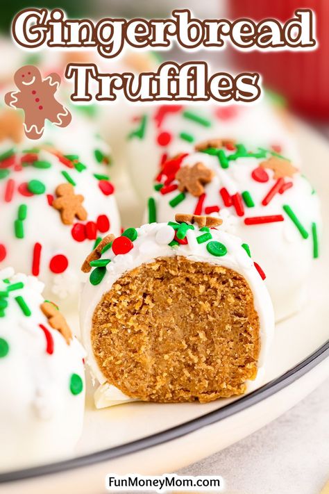 These Easy Gingerbread Truffles are creamy, rich, and filled with all your favorite classic gingerbread flavors. These fun holiday cake balls are a delicious way to add a little extra cheer to your holiday festivities. Gingerbread Cake Balls, Gingerbread Cake Pops, Gingerbread Truffles, Christmas Cake Balls, No Bake Truffles, How To Make Gingerbread, Bite Size Food, Dessert Pictures, Almond Bark