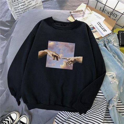 Accessories and all shop on Instagram: “🤯MICHELANGELO PAINTING SWEATSHIRT 🖼 💸ONLY FOR 20.99🛍 ‼️CHECK BIO☝🏻 #fashiongram #womensfashion #fashionpost #fashiondesigner #highfashion…” Painting Michelangelo, Paint Sweatshirt, Painted Clothes Diy, Hoodie Diy, Denim Ideas, Painted Clothes, Jeans Diy, Streetwear Women, Art Clothes