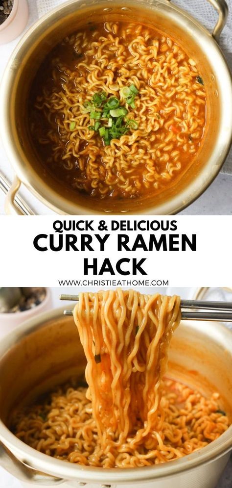 Quick Curry Ramen. Chewy bouncy ramen noodles cooked in creamy curry broth with a hint of garlic and a spicy kick. This recipe comes together so swiftly and it's super flavourful thanks to the Japanese curry. Recipe: https://christieathome.com/blog/curry-ramen-hack/ tags: curry ramen recipes, curry ramen noodles, curry ramen soup, curry ramen noodle recipes, simple ramen recipes, best ramen recipe, instant ramen hacks Curry Ramen Recipes, Curry Ramen Noodle Recipes, Simple Ramen Recipes, Curry Ramen Noodles, Instant Ramen Hacks, Best Ramen Recipe, Japanese Curry Recipe, Top Ramen Recipes, Chicken Ramen Noodle Recipes