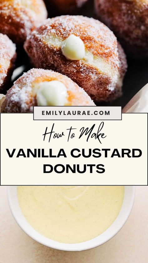 Custard Filled Doughnut, Custard Donuts Recipe, Custard Donuts, Vanilla Custard Filling, Cream Filled Donuts, Vanilla Pastry Cream, Easy Custard, Doughnut Recipe Easy, Fair Foods